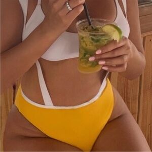 🍋high-waisted bikini bottom with straps suspenders